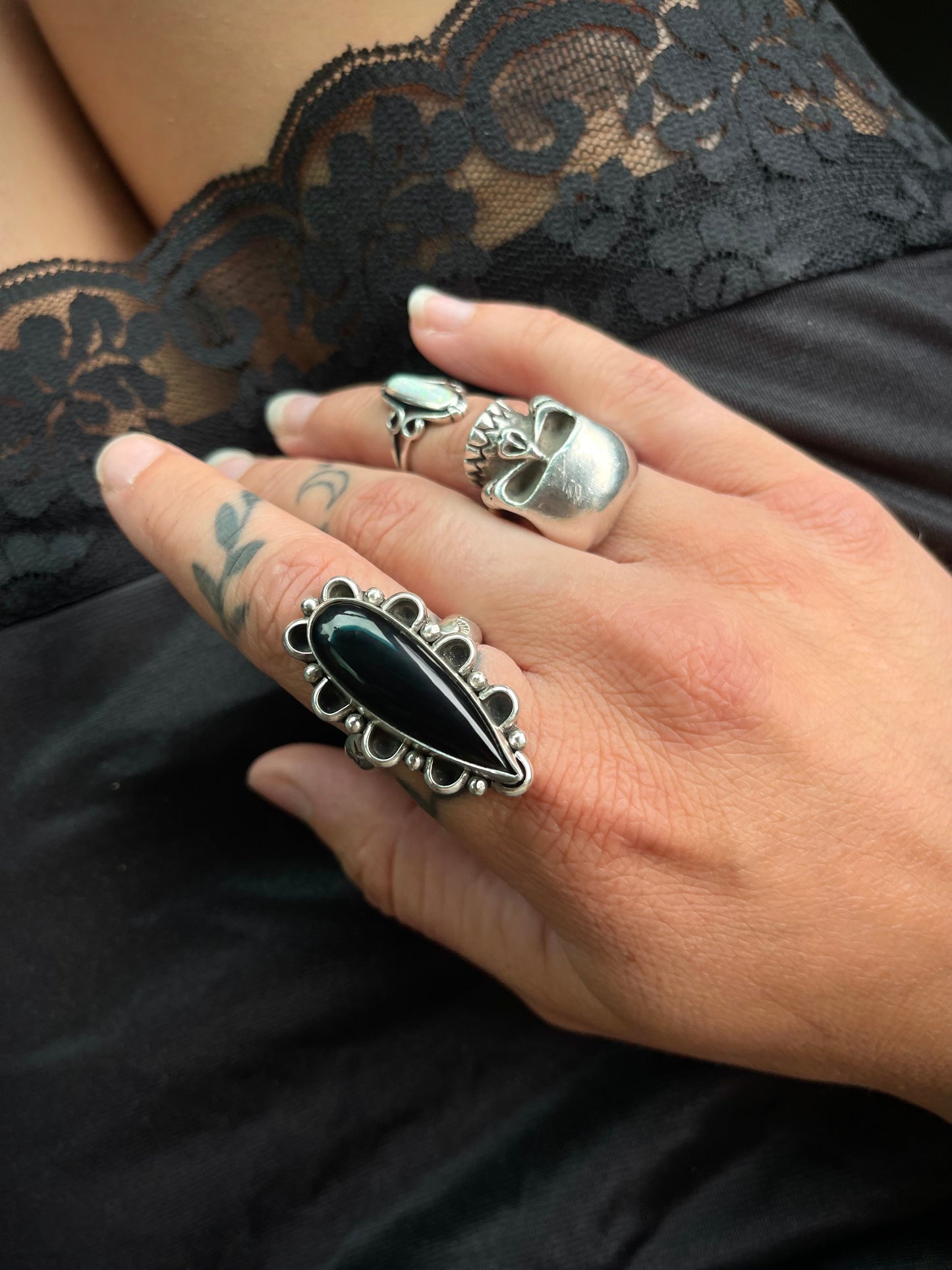 Onyx Petal ring