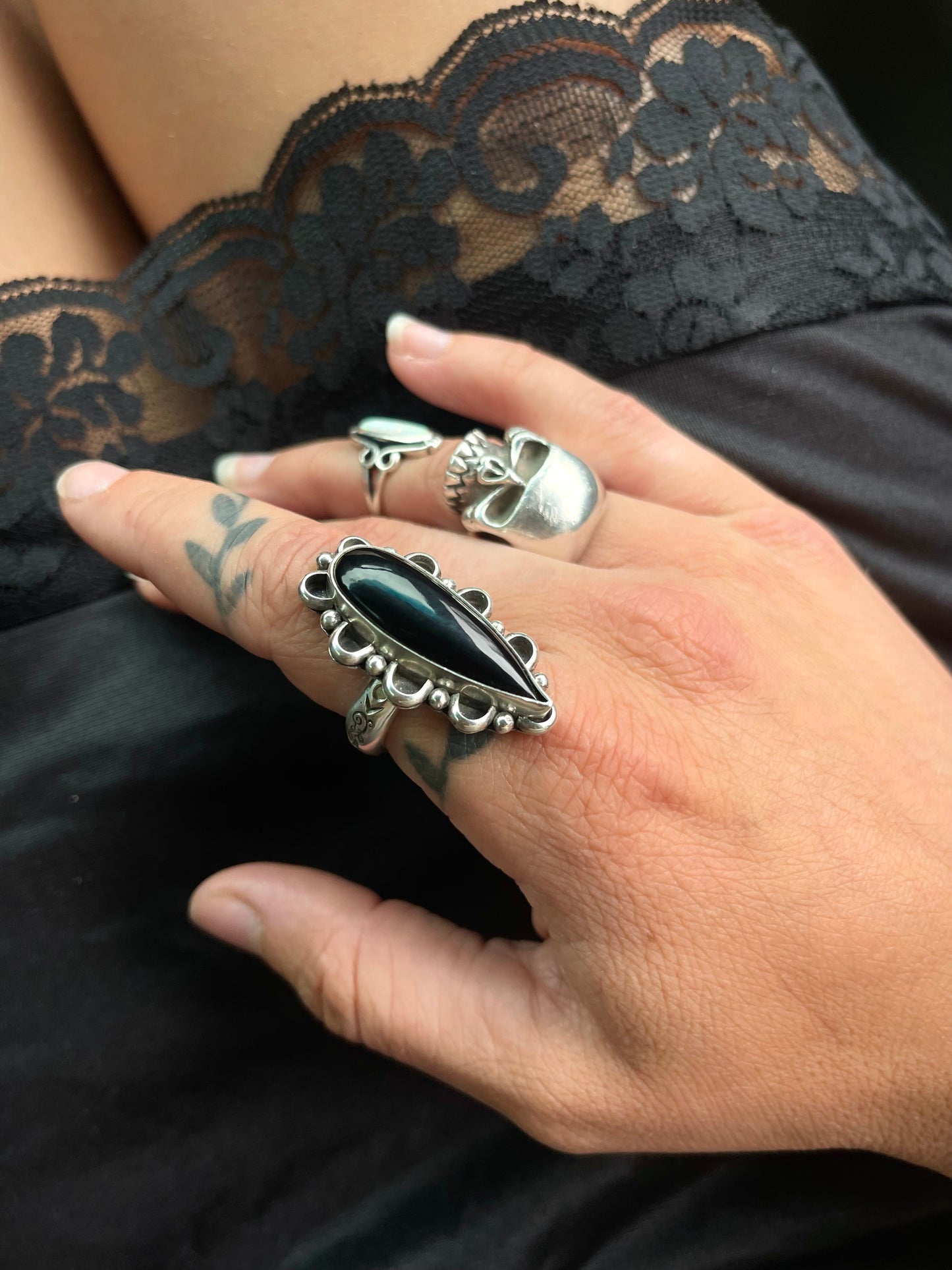 Onyx Petal ring